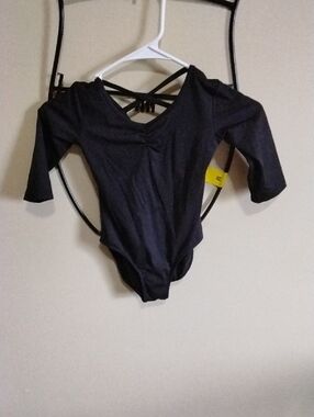 Danskin Now Black Kids Long Sleeve Dance Leotard with Crisscross Back Straps
